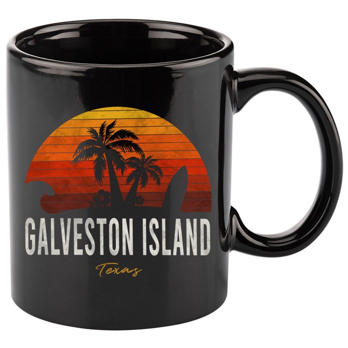 Galveston Island Tx Texas Beach Palms Vacation Surf Sundown Gift 11oz C Handle Ceramic Mug
