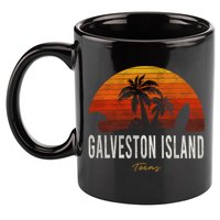 Galveston Island Tx Texas Beach Palms Vacation Surf Sundown Gift 11oz C Handle Ceramic Mug
