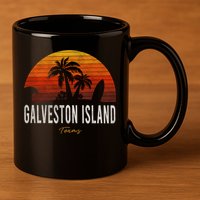 Galveston Island Tx Texas Beach Palms Vacation Surf Sundown Gift 11oz C Handle Ceramic Mug