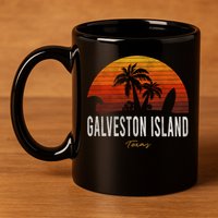 Galveston Island Tx Texas Beach Palms Vacation Surf Sundown Gift 11oz C Handle Ceramic Mug
