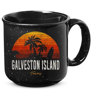 Galveston Island Tx Texas Beach Palms Vacation Surf Sundown Gift 15oz Campfire Ceramic Mug