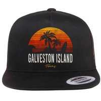 Galveston Island Tx Texas Beach Palms Vacation Surf Sundown Gift Flat Bill Trucker Hat