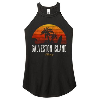 Galveston Island Tx Texas Beach Palms Vacation Surf Sundown Gift Women's Perfect Tri Rocker Tank
