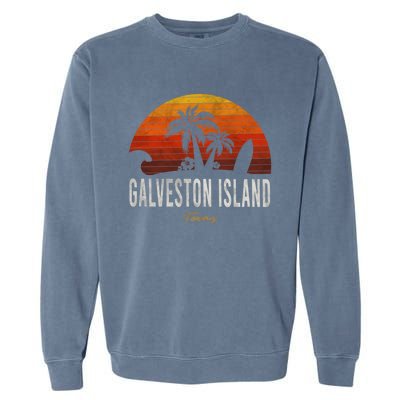 Galveston Island Tx Texas Beach Palms Vacation Surf Sundown Gift Garment-Dyed Sweatshirt