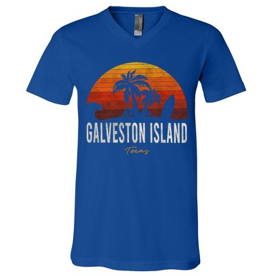 Galveston Island Tx Texas Beach Palms Vacation Surf Sundown Gift V-Neck T-Shirt