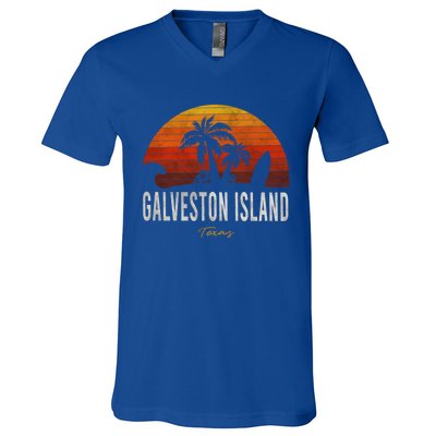 Galveston Island Tx Texas Beach Palms Vacation Surf Sundown Gift V-Neck T-Shirt