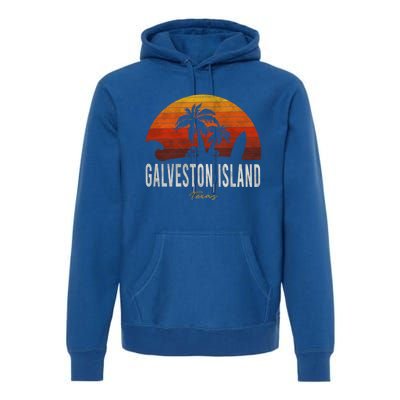 Galveston Island Tx Texas Beach Palms Vacation Surf Sundown Gift Premium Hoodie