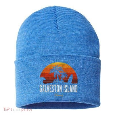 Galveston Island Tx Texas Beach Palms Vacation Surf Sundown Gift Sustainable Knit Beanie
