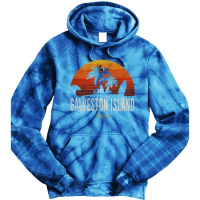 Galveston Island Tx Texas Beach Palms Vacation Surf Sundown Gift Tie Dye Hoodie