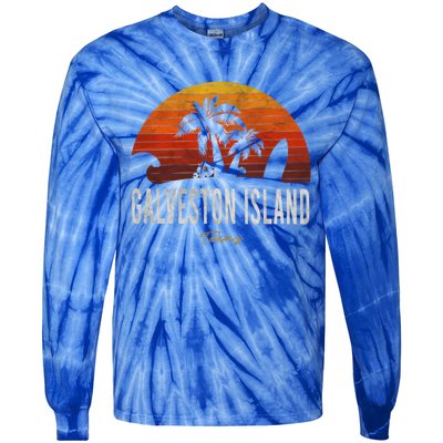 Galveston Island Tx Texas Beach Palms Vacation Surf Sundown Gift Tie-Dye Long Sleeve Shirt