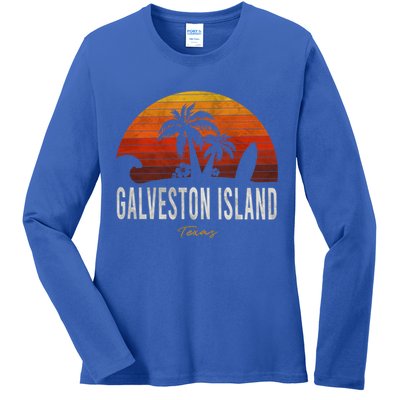 Galveston Island Tx Texas Beach Palms Vacation Surf Sundown Gift Ladies Long Sleeve Shirt
