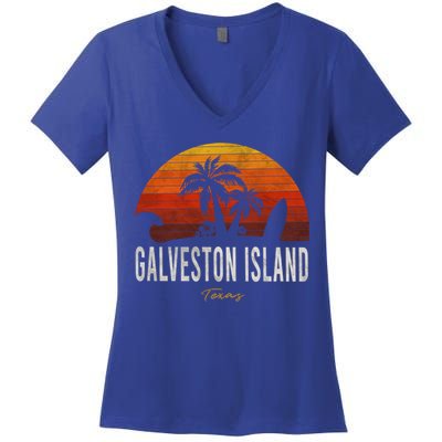 Galveston Island Tx Texas Beach Palms Vacation Surf Sundown Gift Women's V-Neck T-Shirt