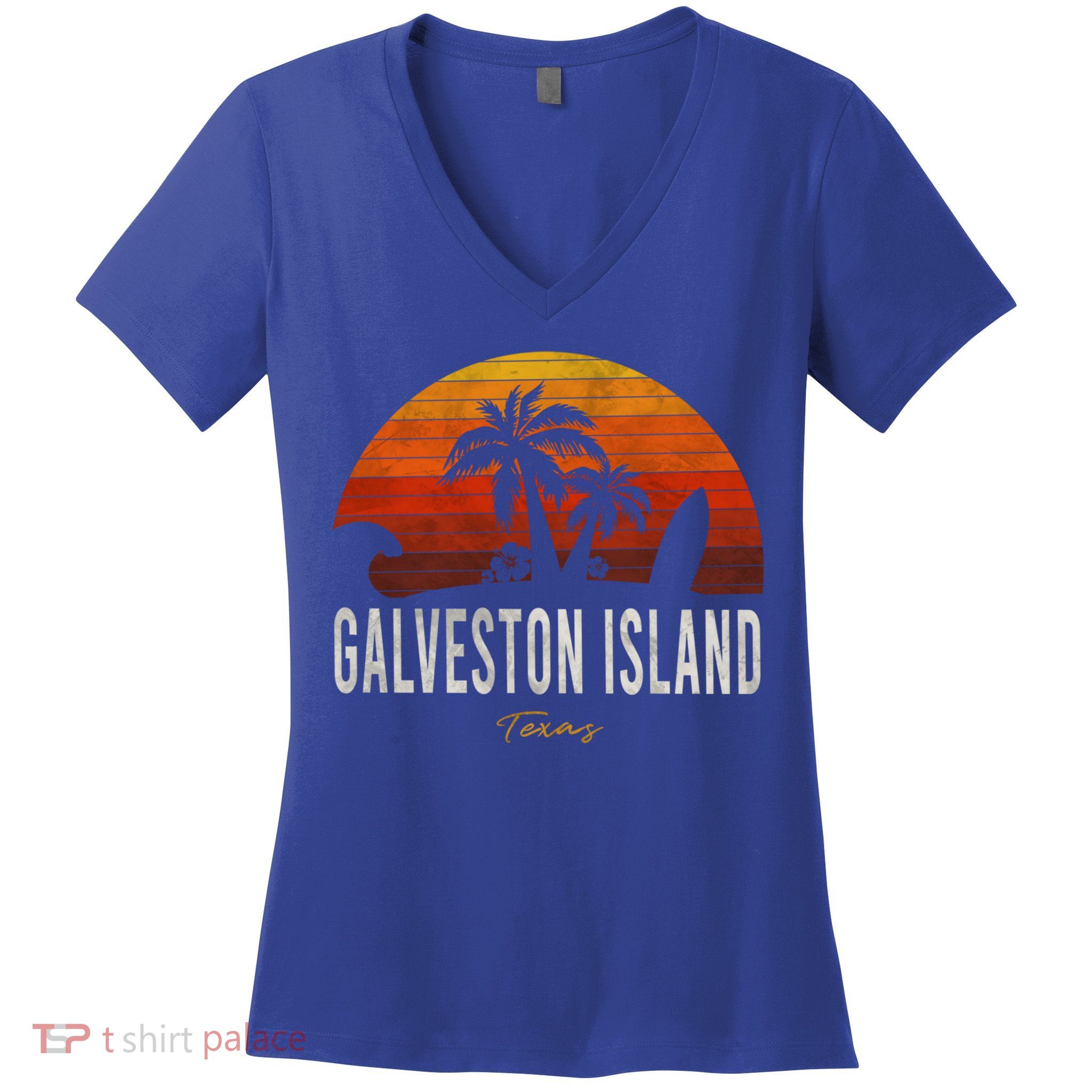 Galveston Island Tx Texas Beach Palms Vacation Surf Sundown Gift Women's V-Neck T-Shirt