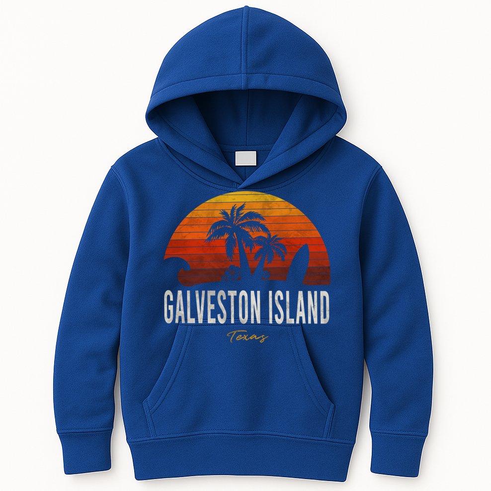 Galveston Island Tx Texas Beach Palms Vacation Surf Sundown Gift Kids Hoodie