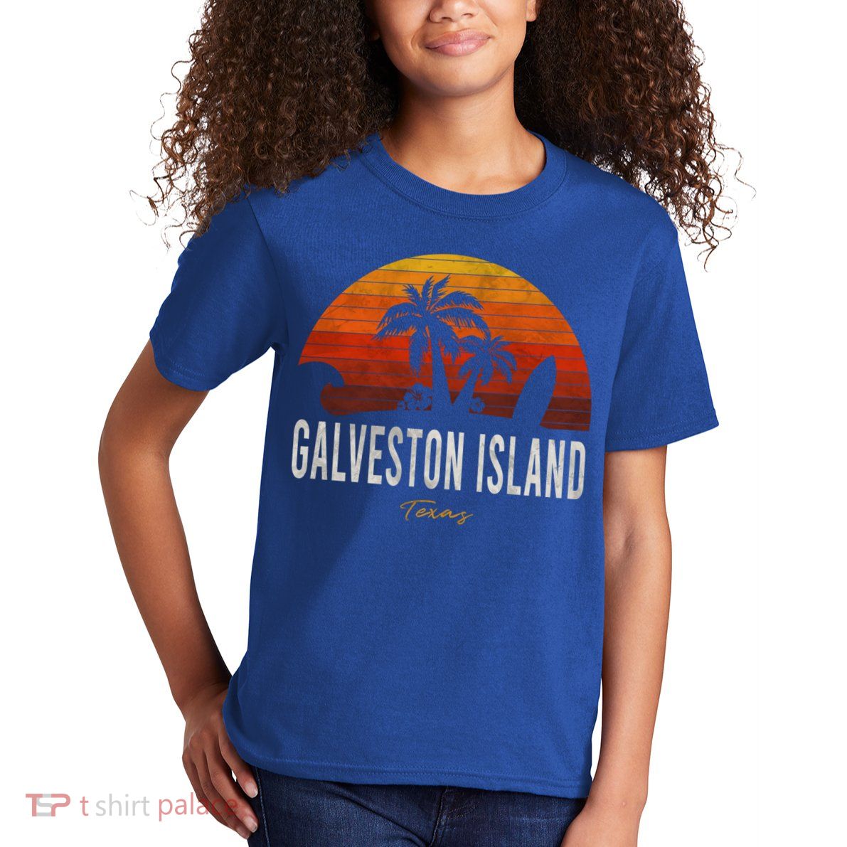 Galveston Island Tx Texas Beach Palms Vacation Surf Sundown Gift Kids T-Shirt