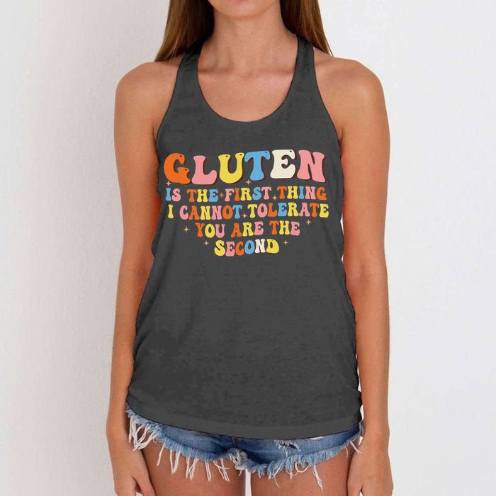 Gluten Is The First Thing I Cannot Tolerate Funny Sarcastic Women's Knotted Racerback Tank