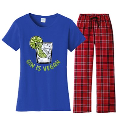 Gin Is Vegan Vegetable Vegetarian Plant Funny Vegan Gift Women's Flannel Pajama Set