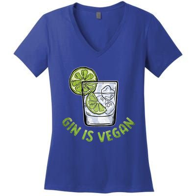 Gin Is Vegan Vegetable Vegetarian Plant Funny Vegan Gift Women's V-Neck T-Shirt