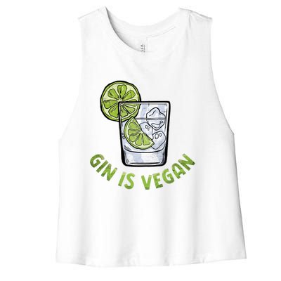 Gin Is Vegan Vegetable Vegetarian Plant Funny Vegan Gift Women's Racerback Cropped Tank