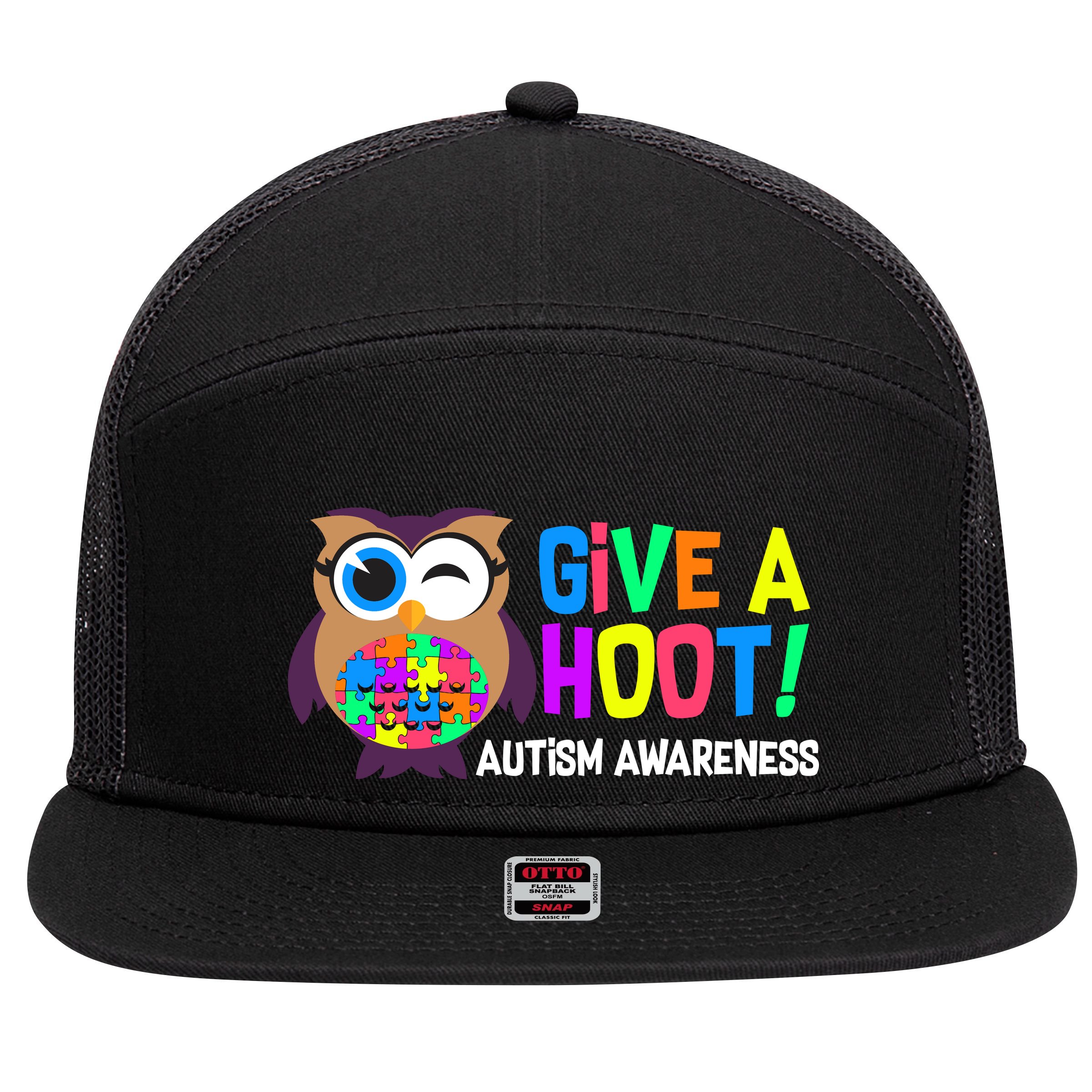 Give A Hoot Autism Awareness 7 Panel Mesh Trucker Snapback Hat