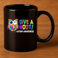 Give A Hoot Autism Awareness 11oz C Handle Ceramic Mug
