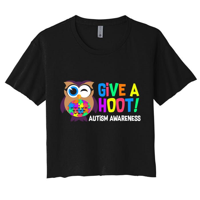 Give A Hoot Autism Awareness Women's Crop Top Tee