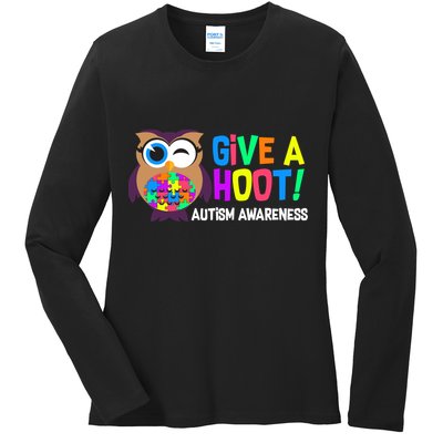 Give A Hoot Autism Awareness Ladies Long Sleeve Shirt