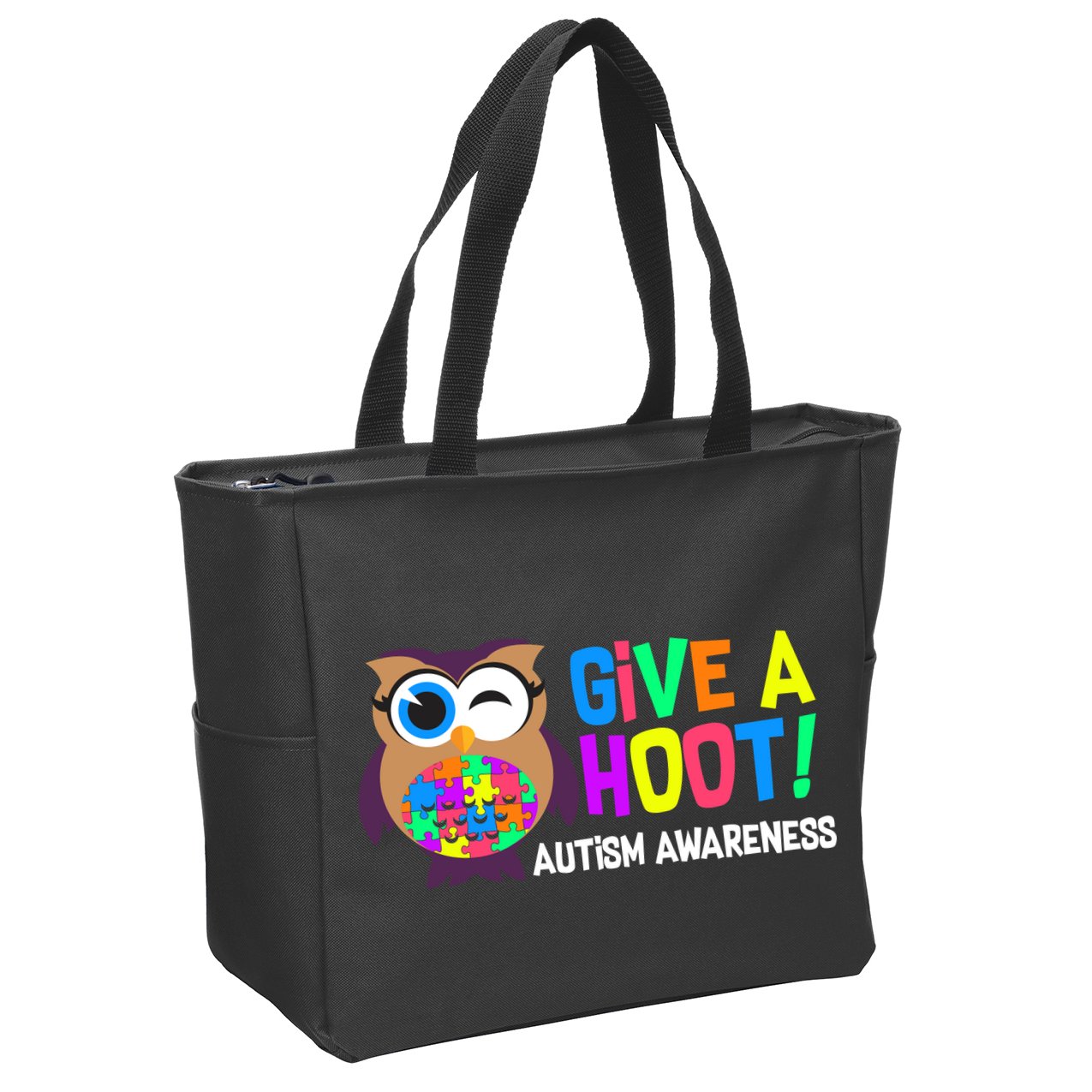 Give A Hoot Autism Awareness Zip Tote Bag