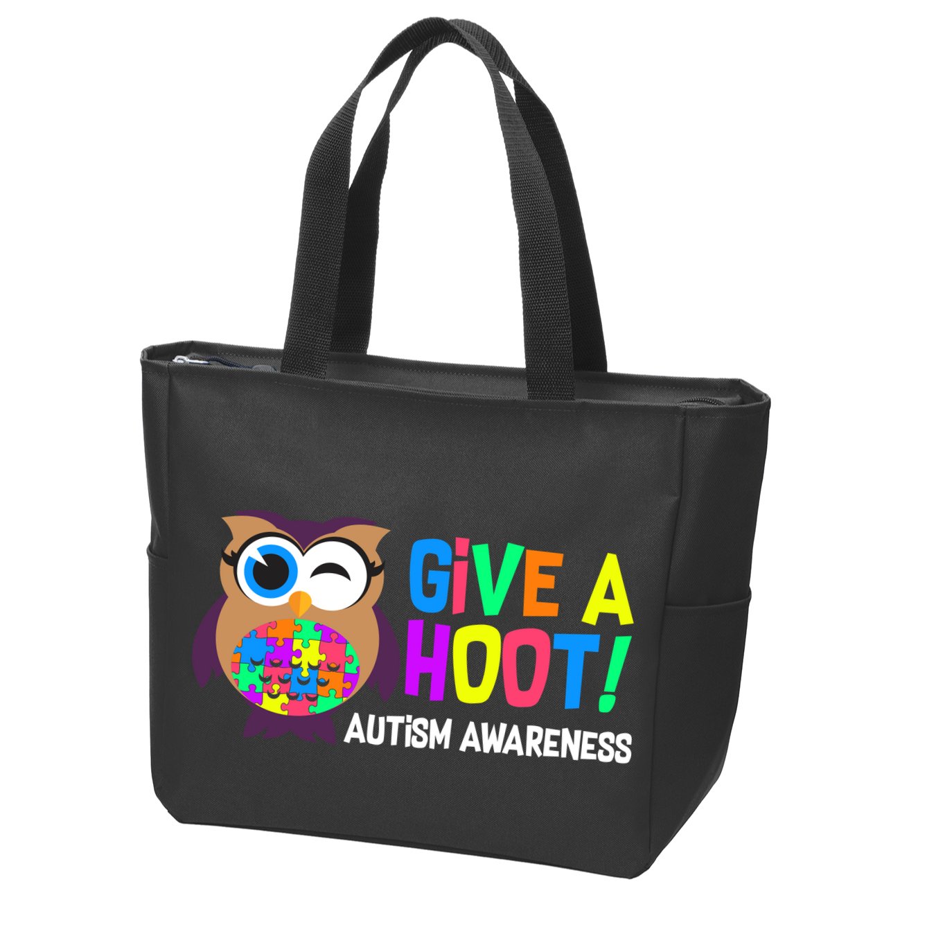 Give A Hoot Autism Awareness Zip Tote Bag