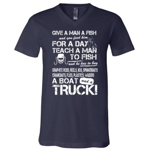 Give A Man A Fish A Boat And A Truck V-Neck T-Shirt