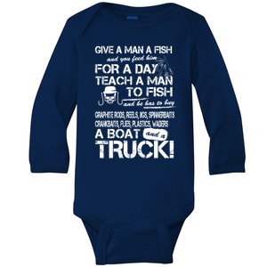 Give A Man A Fish A Boat And A Truck Baby Long Sleeve Bodysuit