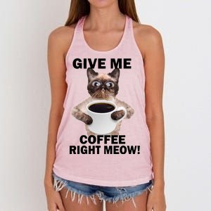 Give Me Coffee Right Meow Women's Knotted Racerback Tank