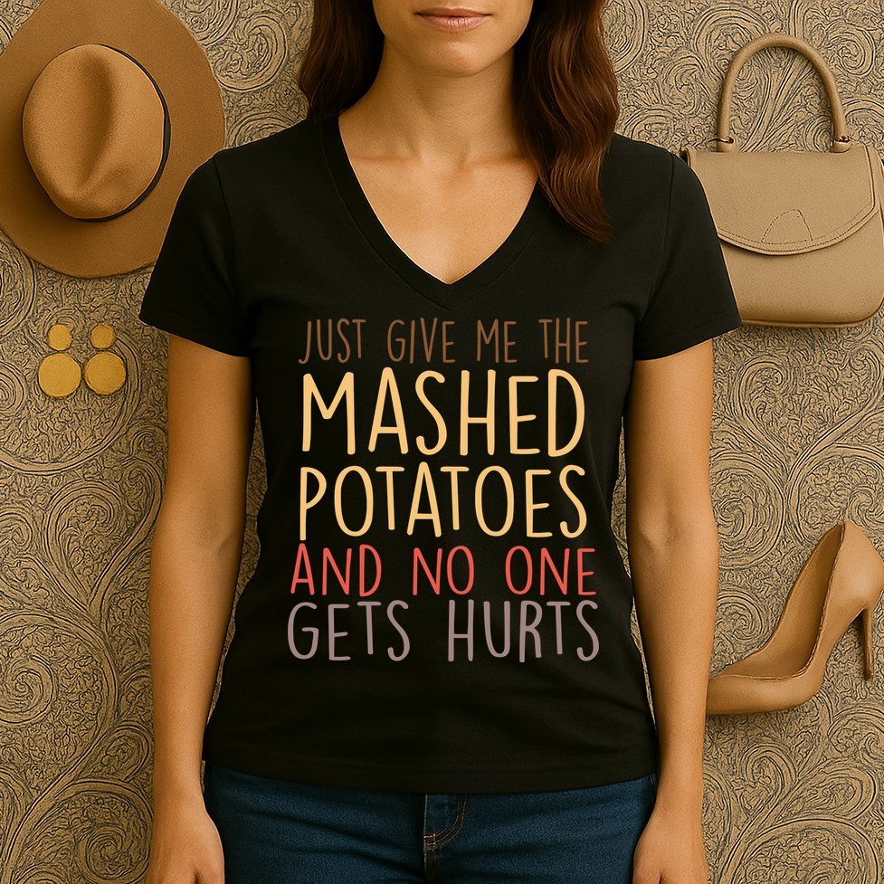 Give Me Mashed Potatoes No One Gets Hurt Women's V-Neck T-Shirt