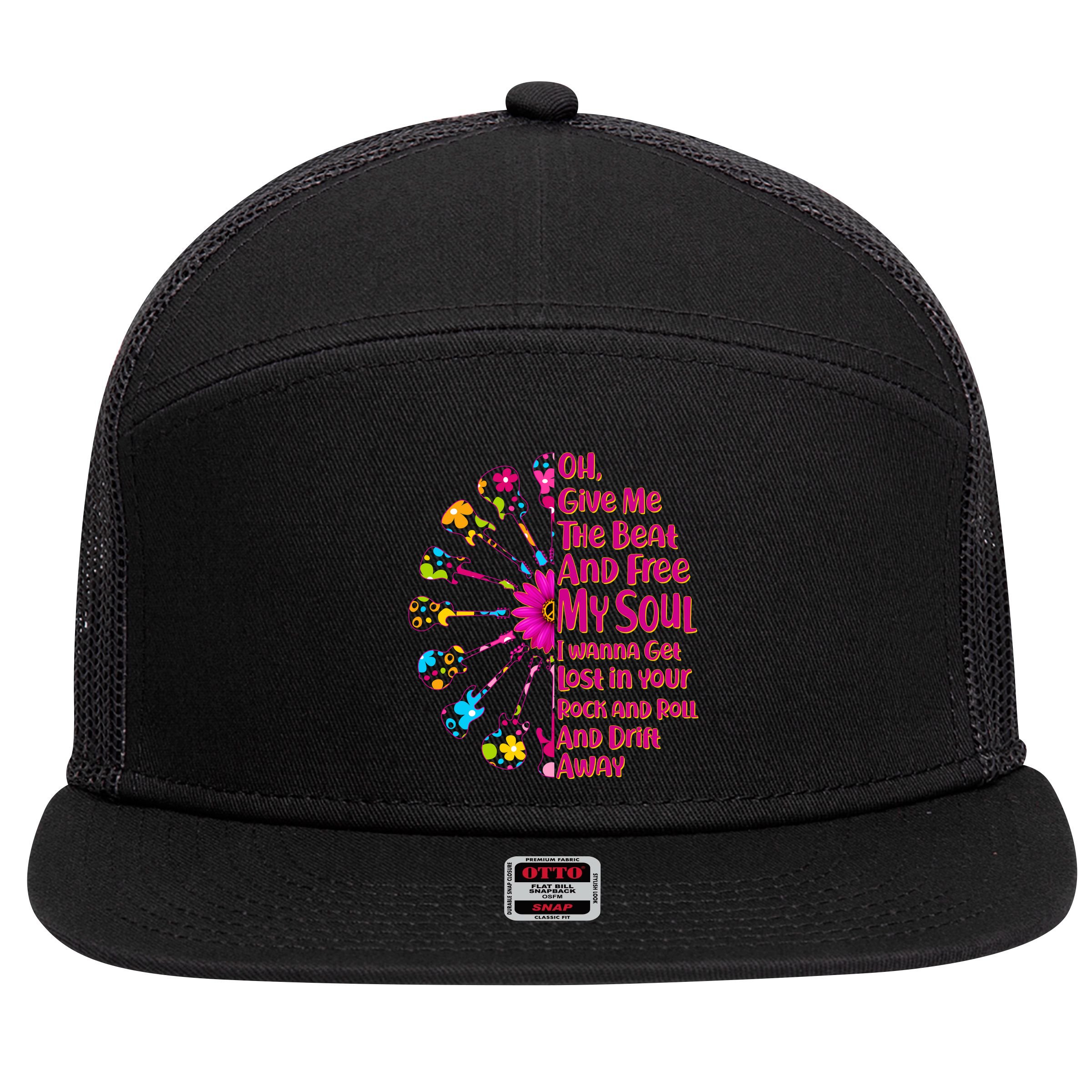 Give Me The Beat Hippie Guitars 7 Panel Mesh Trucker Snapback Hat