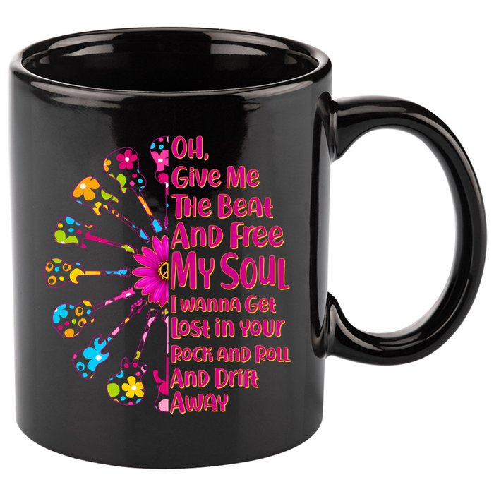 Give Me The Beat Hippie Guitars 11oz C Handle Ceramic Mug