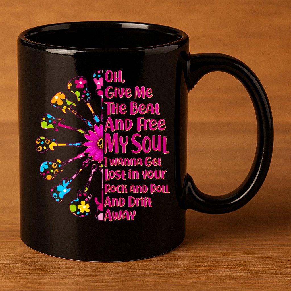 Give Me The Beat Hippie Guitars 11oz C Handle Ceramic Mug
