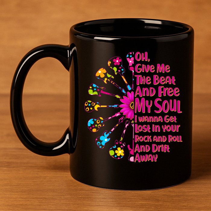 Give Me The Beat Hippie Guitars 11oz C Handle Ceramic Mug