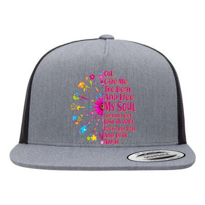 Give Me The Beat Hippie Guitars Flat Bill Trucker Hat