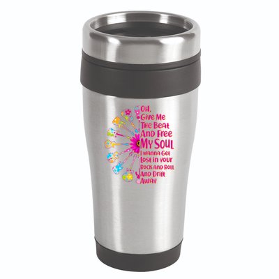 Give Me The Beat Hippie Guitars 16oz Travel Tumbler