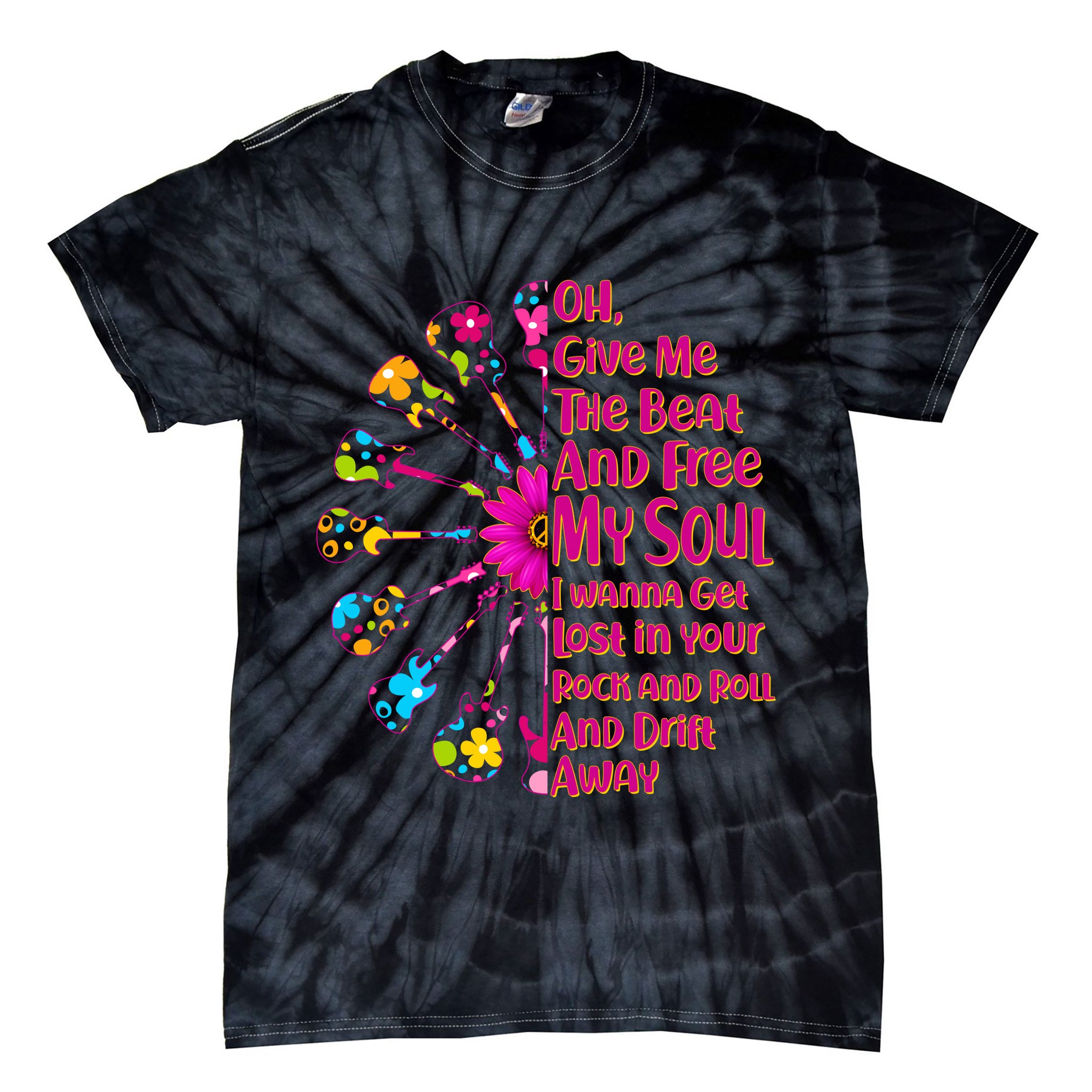Give Me The Beat Hippie Guitars Tie-Dye T-Shirt