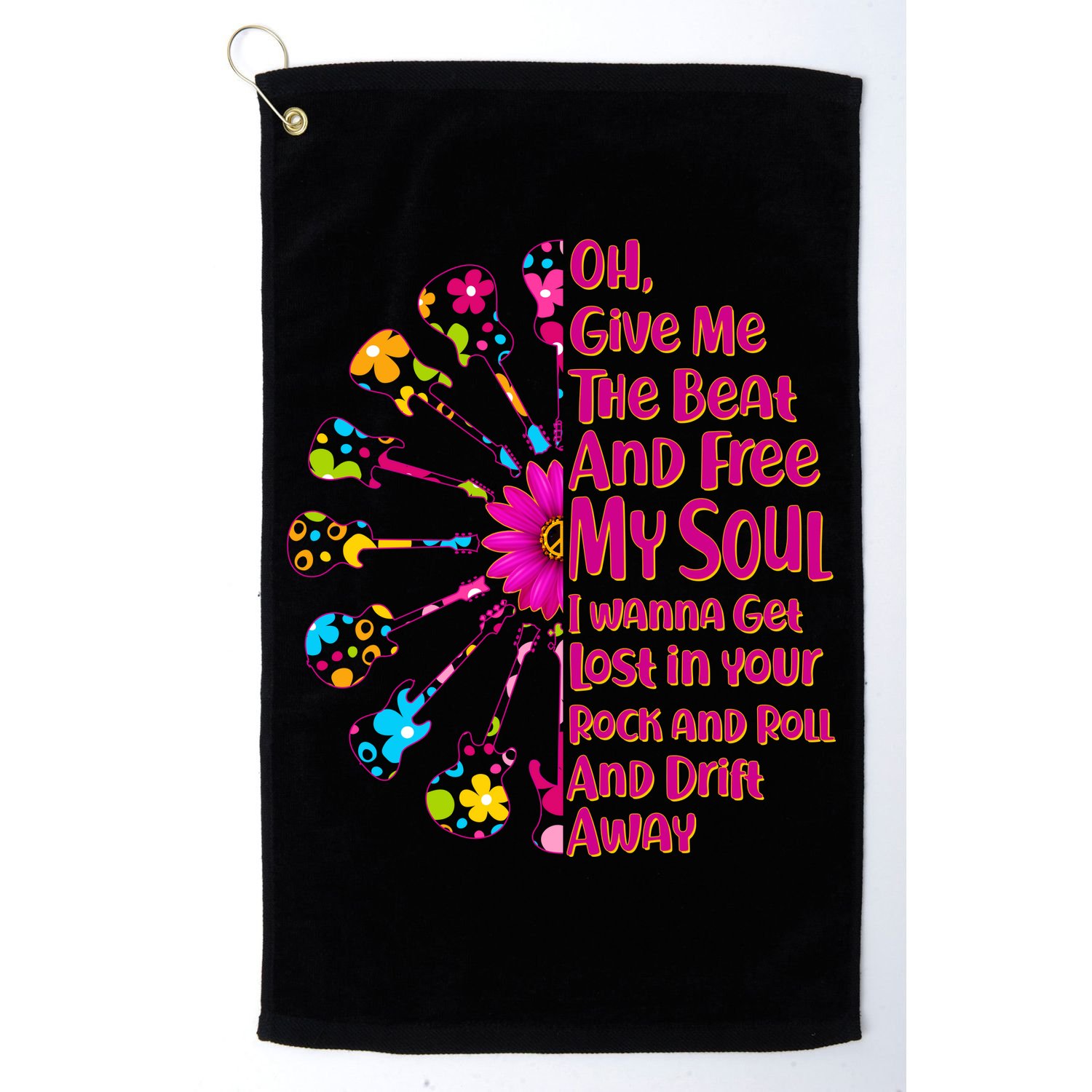 Give Me The Beat Hippie Guitars Golf Towel