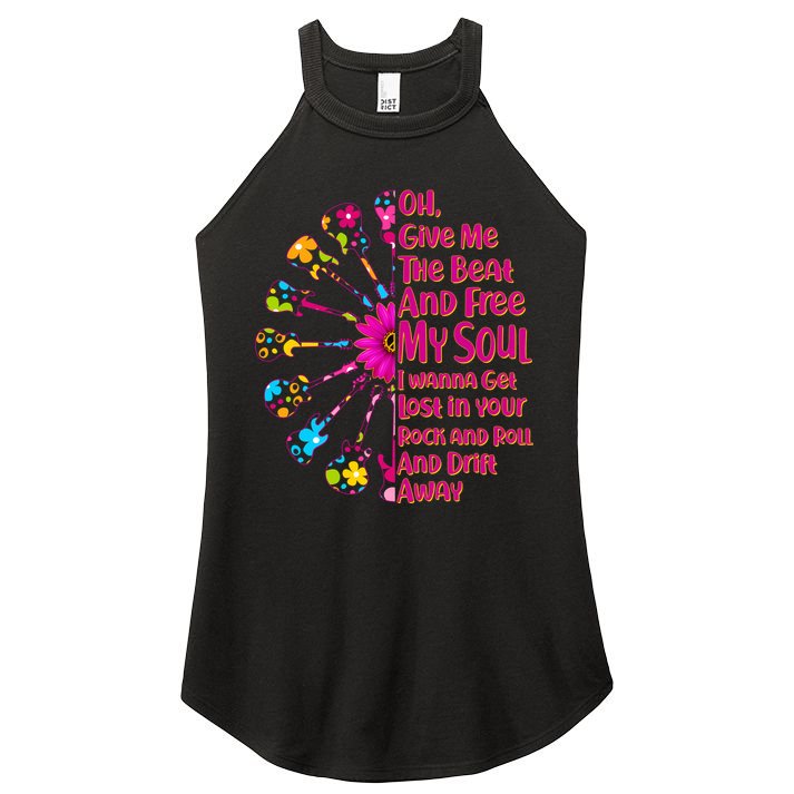 Give Me The Beat Hippie Guitars Women's Perfect Tri Rocker Tank