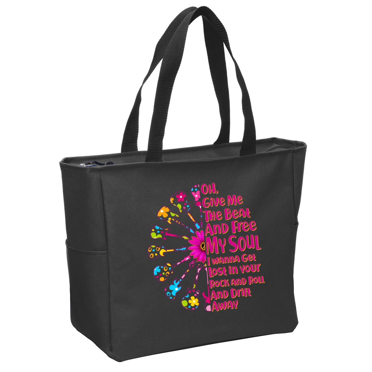 Give Me The Beat Hippie Guitars Zip Tote Bag