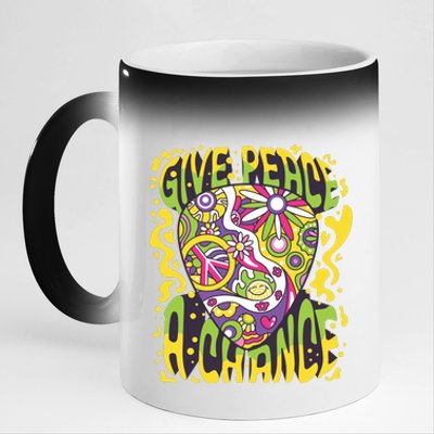 Give Peace A Chance Hippie Guitar Pick 11oz Black Color Changing Mug