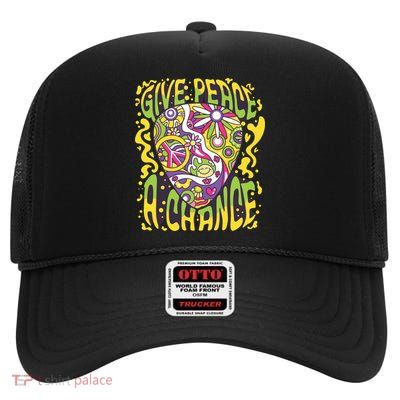 Give Peace A Chance Hippie Guitar Pick High Crown Mesh Back Trucker Hat