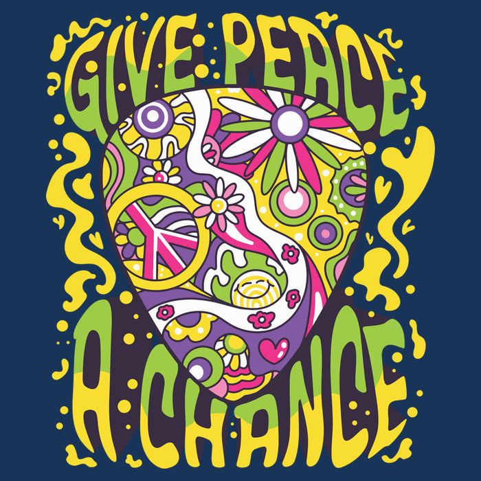 Give Peace A Chance Hippie Guitar Pick 7 Panel Mesh Trucker Snapback Hat