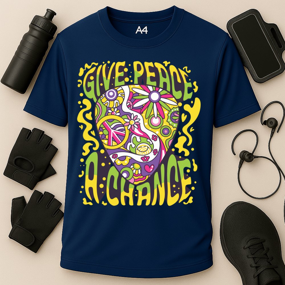 Give Peace A Chance Hippie Guitar Pick Cooling Performance Crew T-Shirt