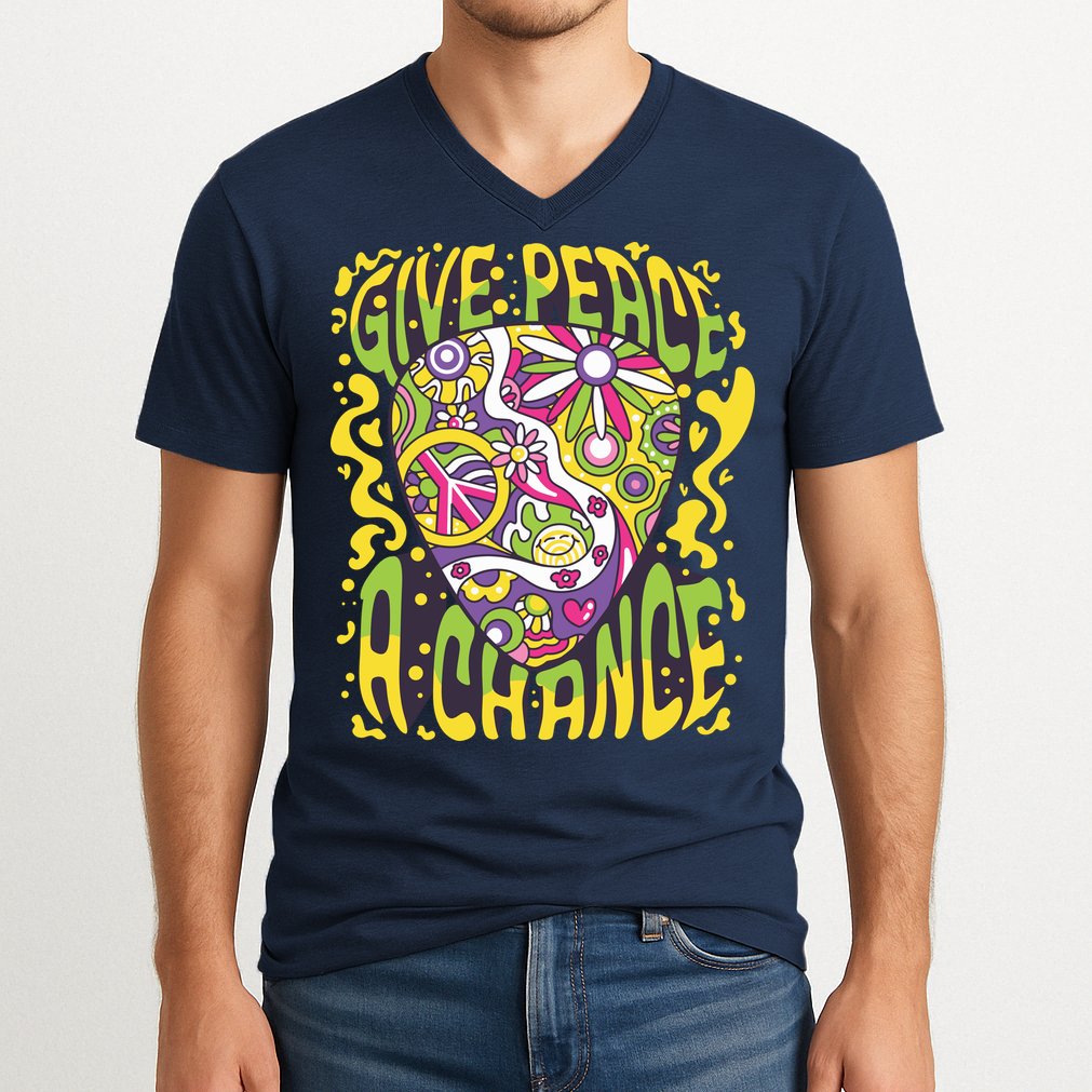 Give Peace A Chance Hippie Guitar Pick V-Neck T-Shirt