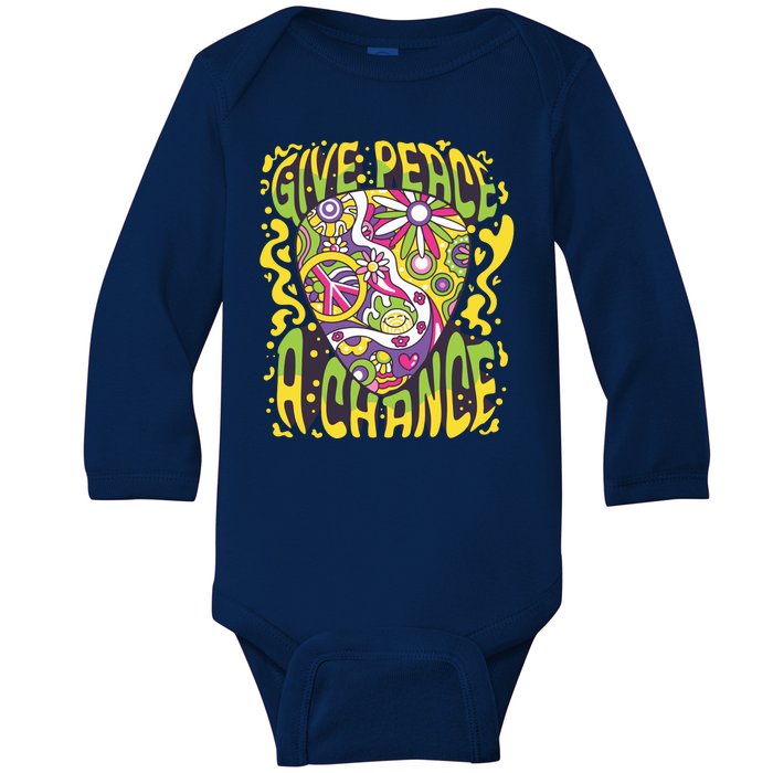 Give Peace A Chance Hippie Guitar Pick Baby Long Sleeve Bodysuit