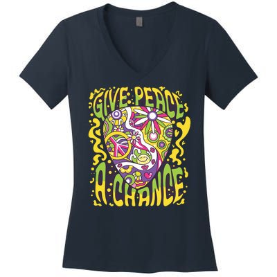 Give Peace A Chance Hippie Guitar Pick Women's V-Neck T-Shirt